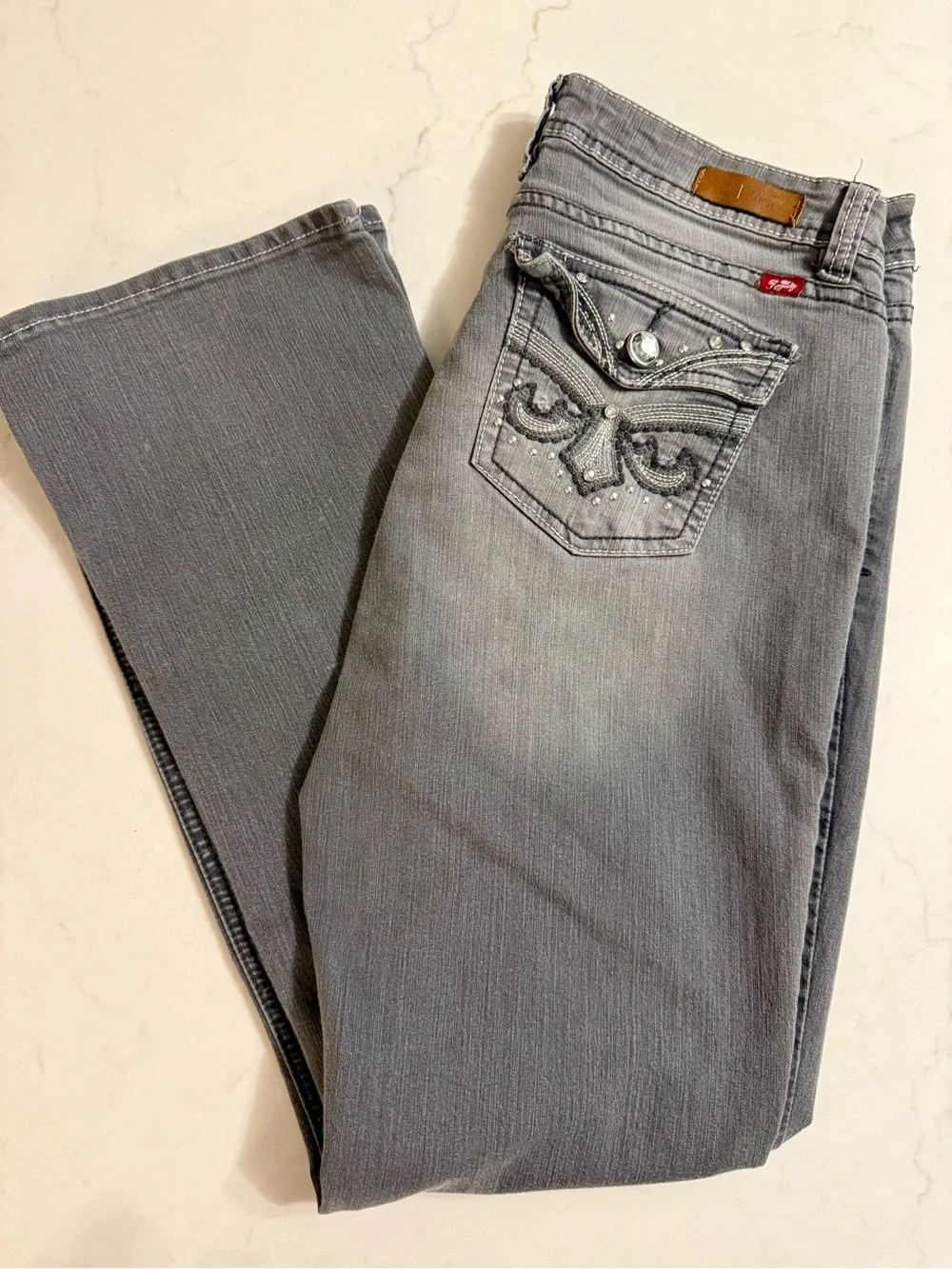 Royalty For Me Gray Boot Cut Jeans with Embellished Back Pocket